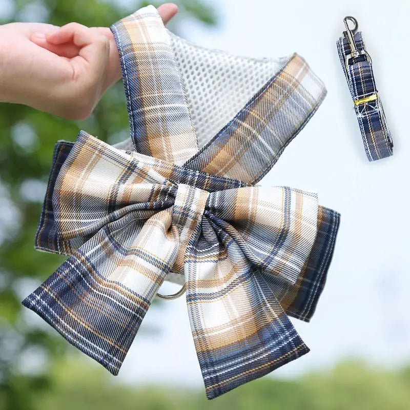 Pet dog  cat jk plaid skirt vest leash teddy than bear out clothes chest strap walking supplies