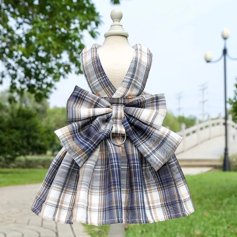 Pet dog  cat jk plaid skirt vest leash teddy than bear out clothes chest strap walking supplies