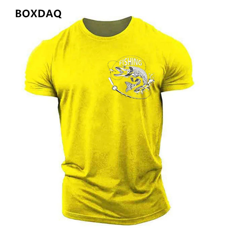 Outdoor Fishing Clothing Men's T-Shirts Short Sleeve Fish Print O-Neck Fitness Sports Tops Summer Beach Casual O-Neck Male Tees