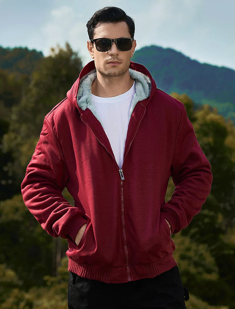 Winter Warm Sherpa Lined Coat for Men Heavyweight Plush Fleece Jackets Outwear Long Sleeve Zip Up Hoodie Sweatshirt Tops Outfits