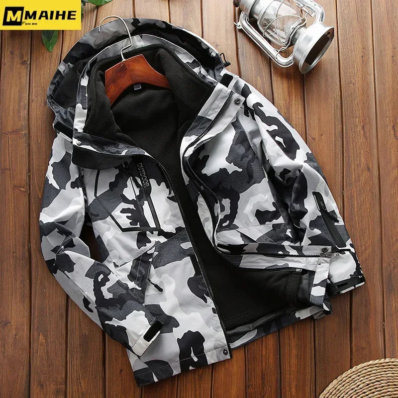 Winter 2 In 1 Warm Jacket Sportwear Ski Camping Coat Softshell Waterproof Outdoor Jacket Men Windbreaker Climbing Hiking Coats