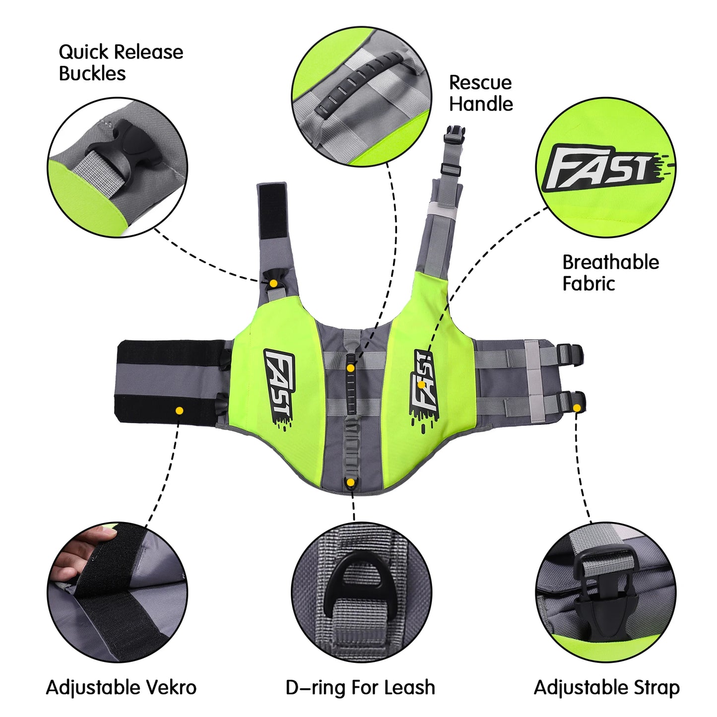 Dog Life Jacket,Dog Life Vest,Reflective Puppy Lifejacket with Buoyancy and Rescue Handle, Adjustable Safety Dogs Floating Vests