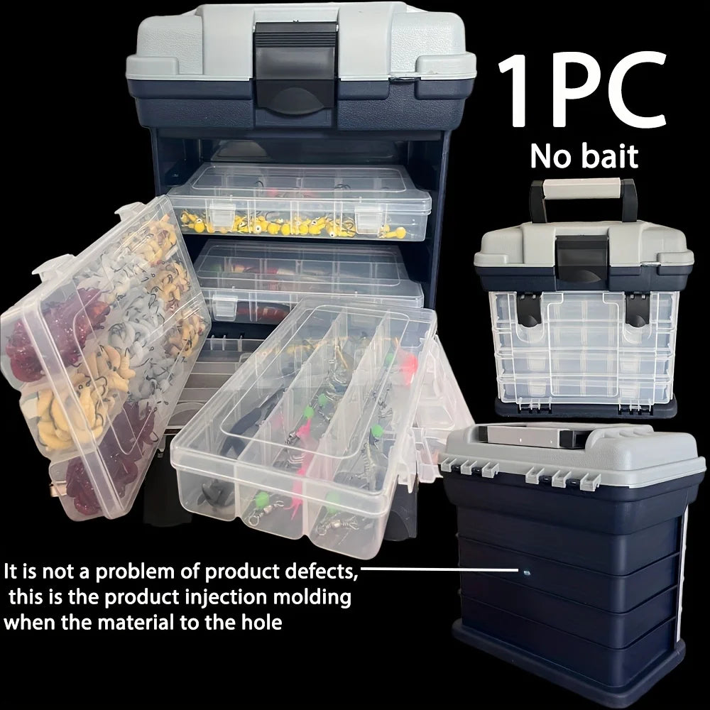 A portable fishing tackle box, a four-layer bait box, a grey fishing accessory storage box, a plastic fishing box (blank fish bo