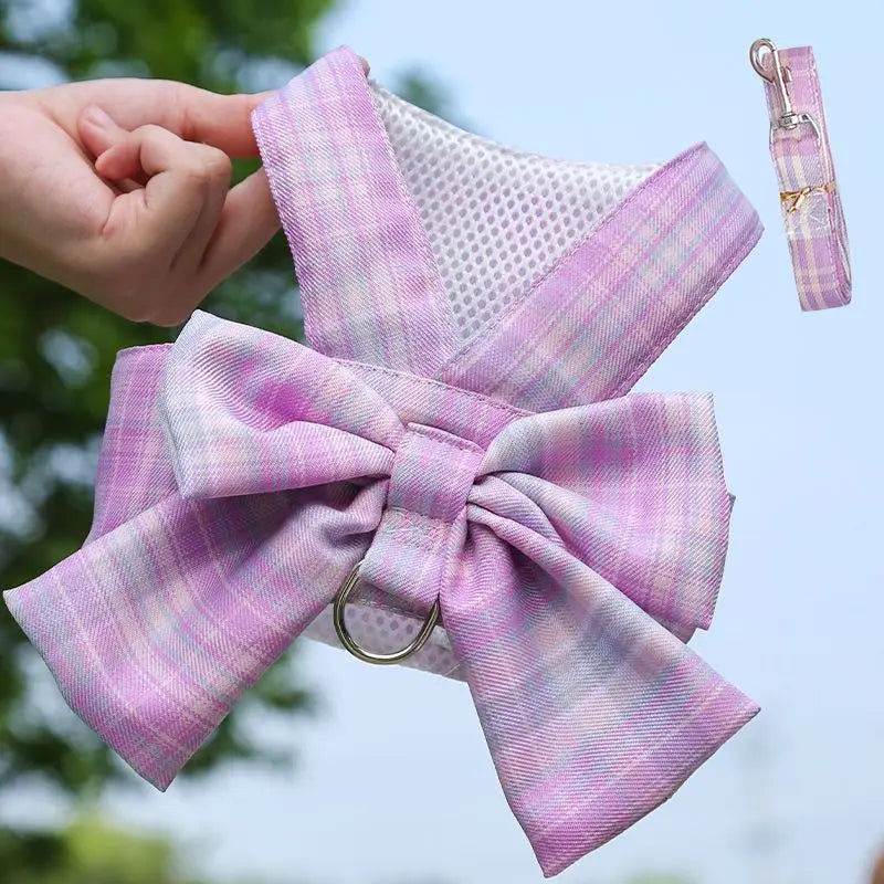 Pet dog  cat jk plaid skirt vest leash teddy than bear out clothes chest strap walking supplies