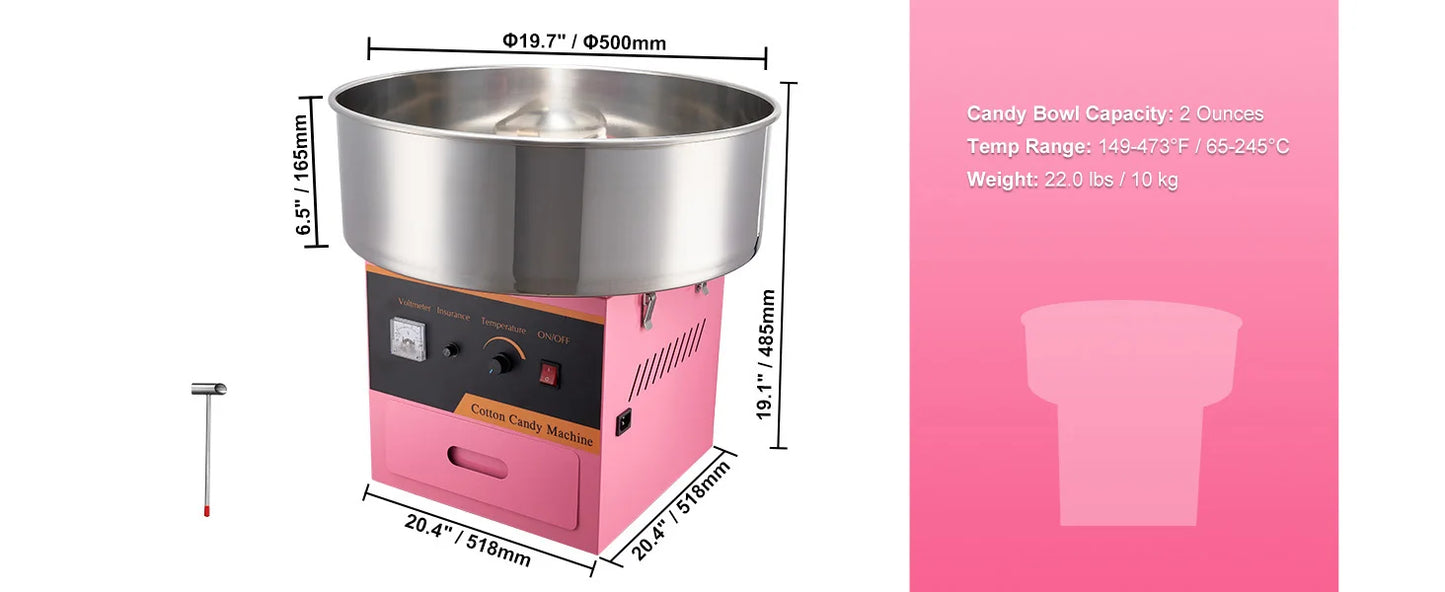 SucceBuy Electric Cotton Candy Machine Commercial Floss Maker w/ Stainless Steel Bowl Sugar Scoop and Drawer for Birthday Party