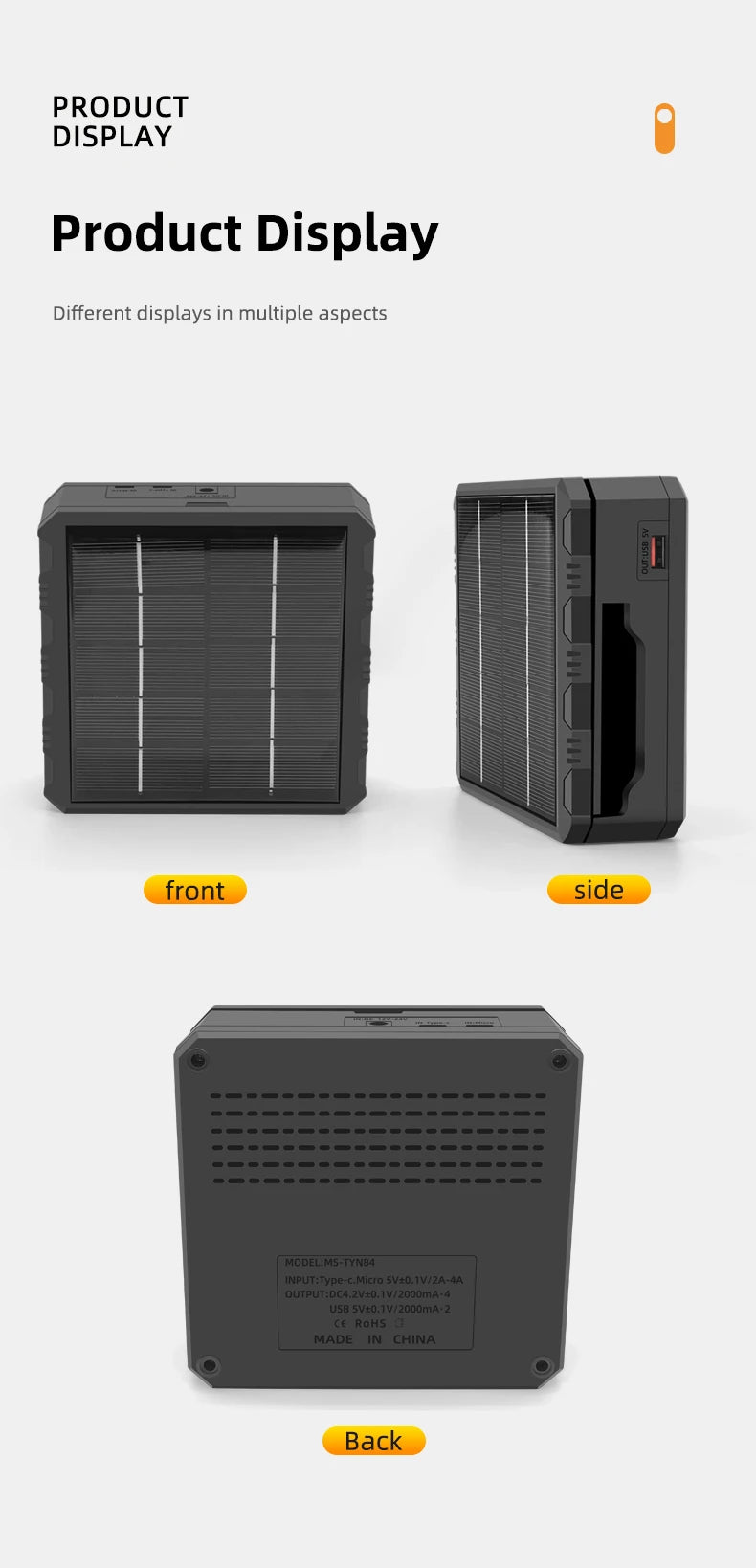 Solar Power Generation Solar Lithium Battery Smart Charger Type-C USB Four-Slot for 3.7V 18650/26650/21700/14500 Batteries