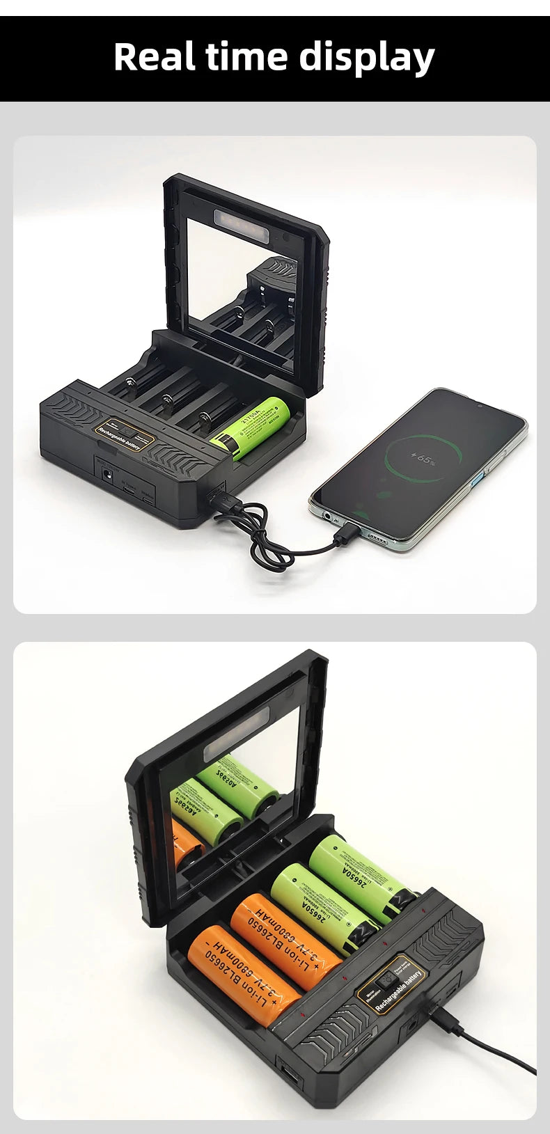 Solar Power Generation Solar Lithium Battery Smart Charger Type-C USB Four-Slot for 3.7V 18650/26650/21700/14500 Batteries