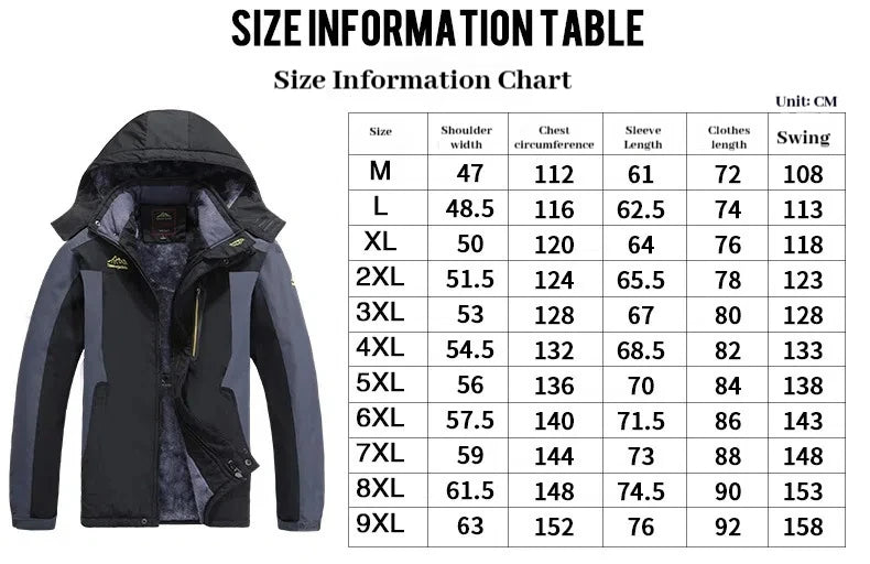 Winter New Waterproof Coat for Men, Winter with Added Velvet and Thick Warm Top, Men's Casual Loose Ski Jacket Jacket