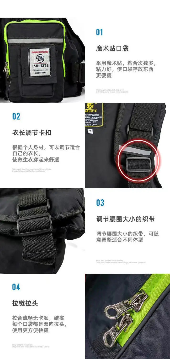 Fishing Life Jacket Buoyancy Vest Multi-pocket Lightweight Fly Fishing Vest for Men Adjustable Vests Detachable Cushion