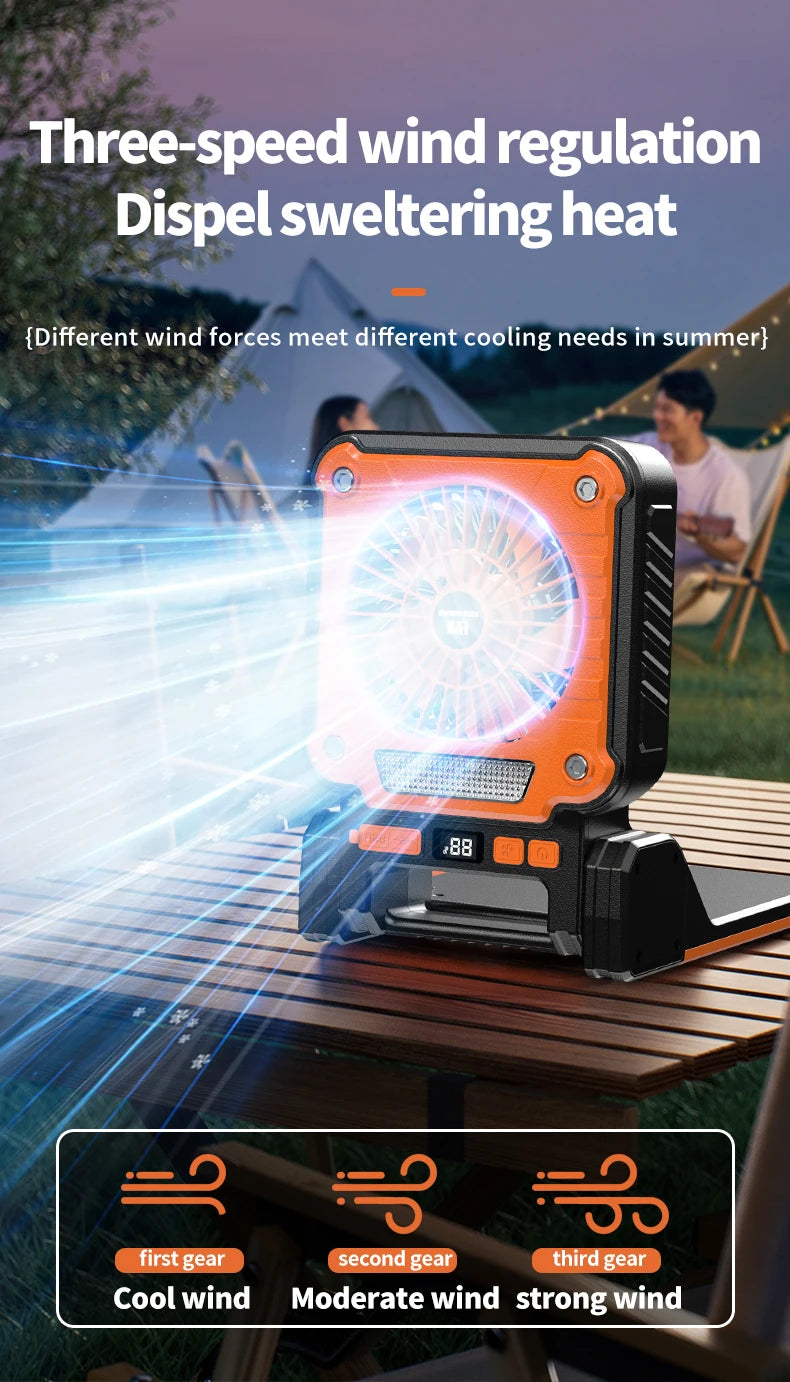 Solar Powered Camping Light with Fan Folding Portable Desk Lamp  Rechargeable Battery for Outdoor Hiking Fishing Camping