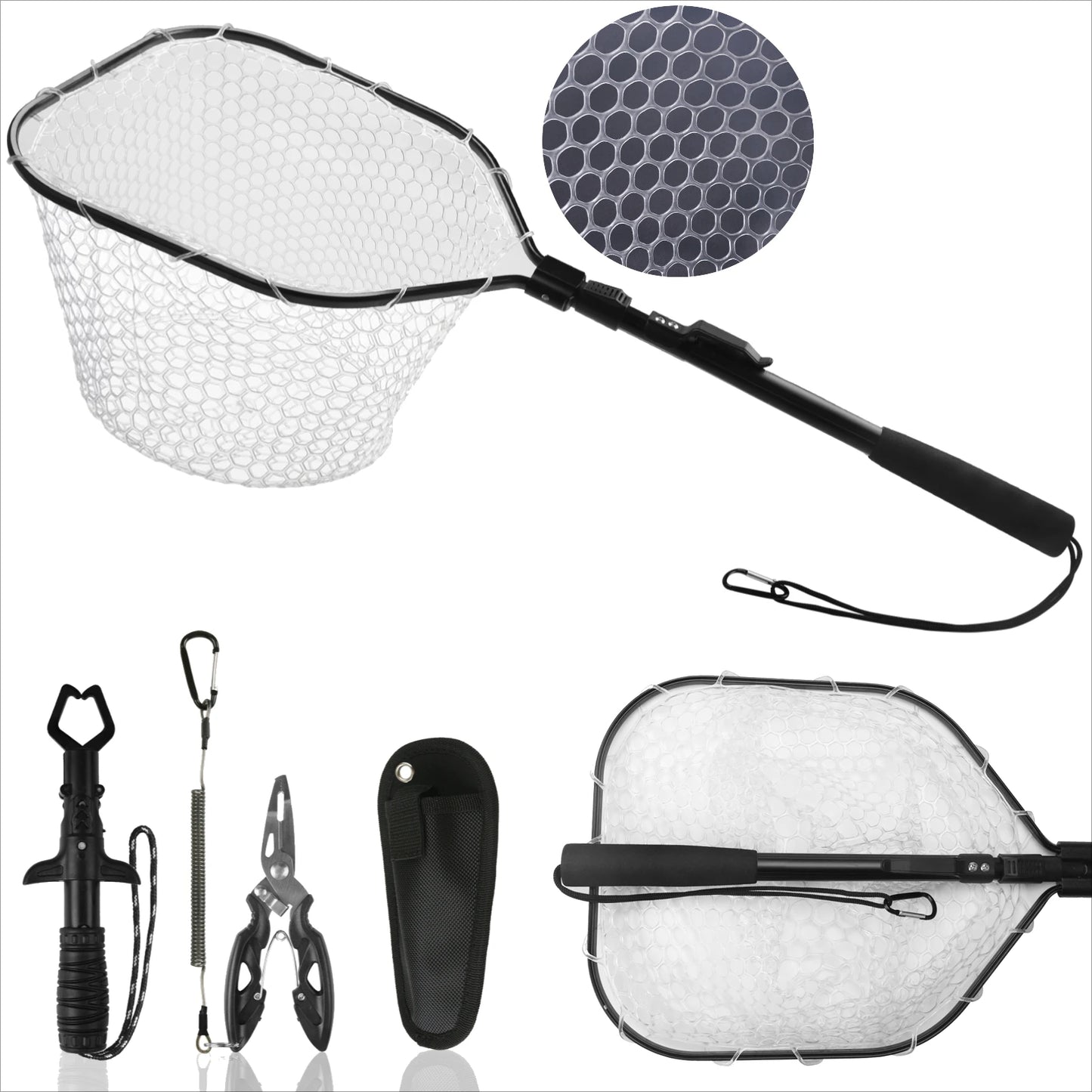 Fishing Tool Kit Fishing Net with Pliers Hook Remover Fish Gripper for Kayak Durable Foldable Fishing Tool Accessories Man Gifts