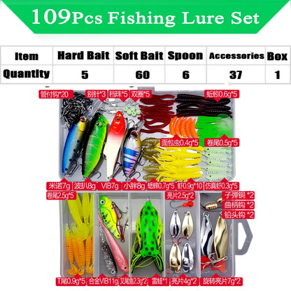 Fishing Lure Kit Soft and Hard Bait Set Gear Layer Minnow Metal Jig Spoon For Bass Pike Crank Tackle Accessories with Box