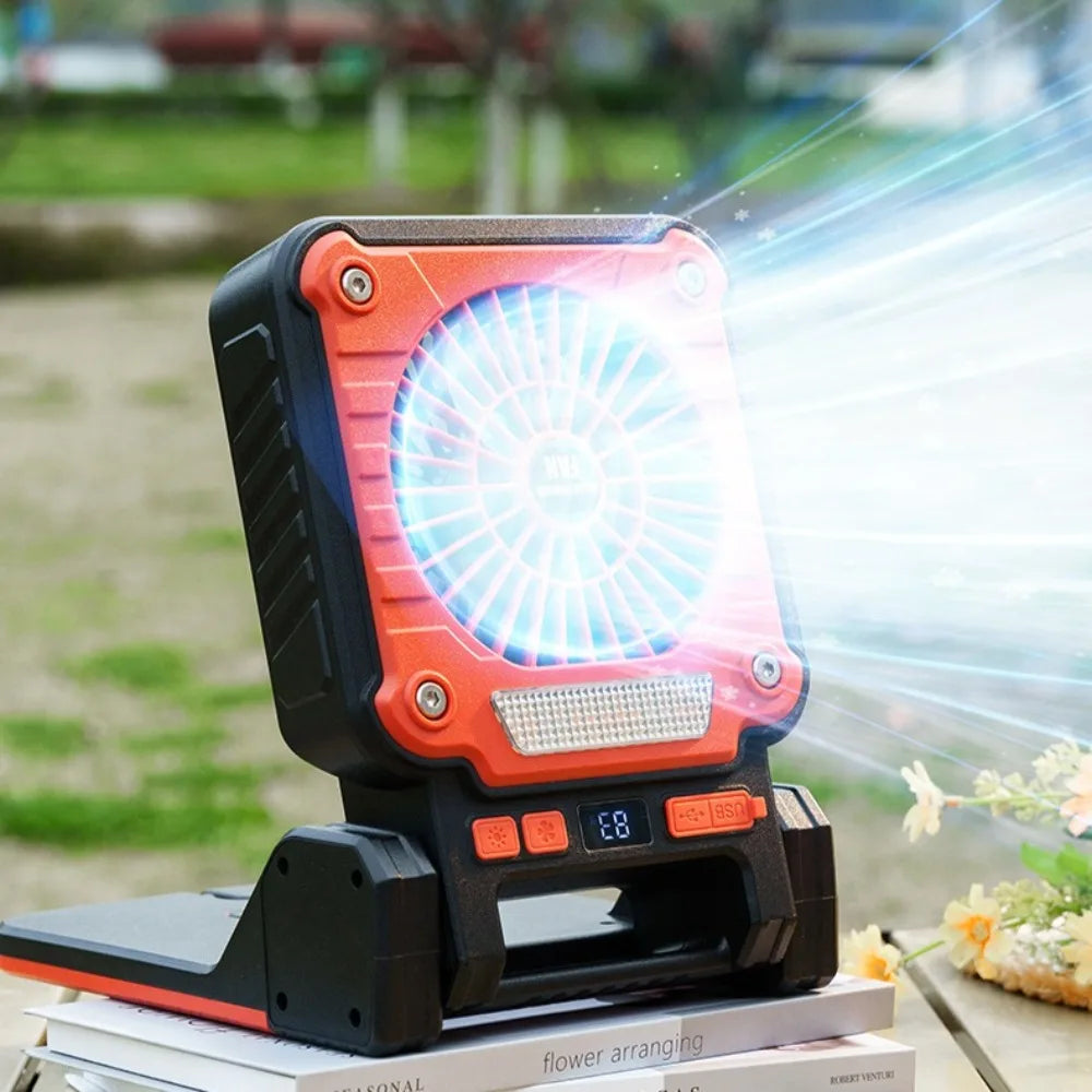 Solar Powered Camping Light with Fan Folding Portable Desk Lamp  Rechargeable Battery for Outdoor Hiking Fishing Camping