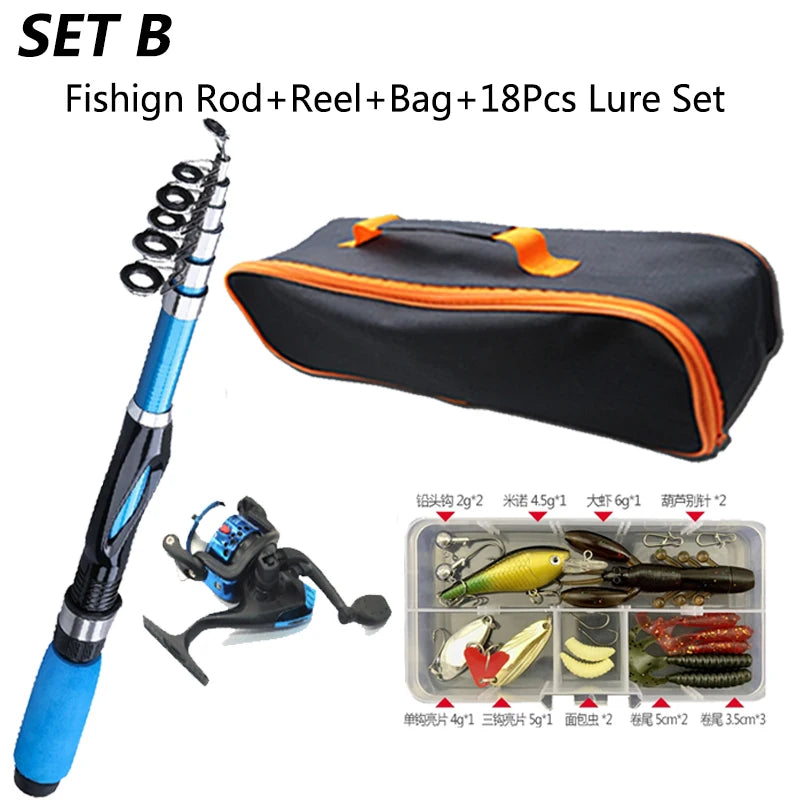 1.2M Fishing Rod Full Kits Telescopic Sea Spinning Reel Lure Set Travel Fishing Gear Baits Accessories Bag Beginner 6 Options
