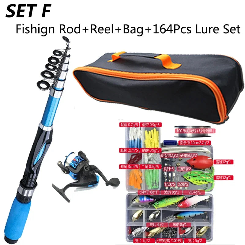 1.2M Fishing Rod Full Kits Telescopic Sea Spinning Reel Lure Set Travel Fishing Gear Baits Accessories Bag Beginner 6 Options