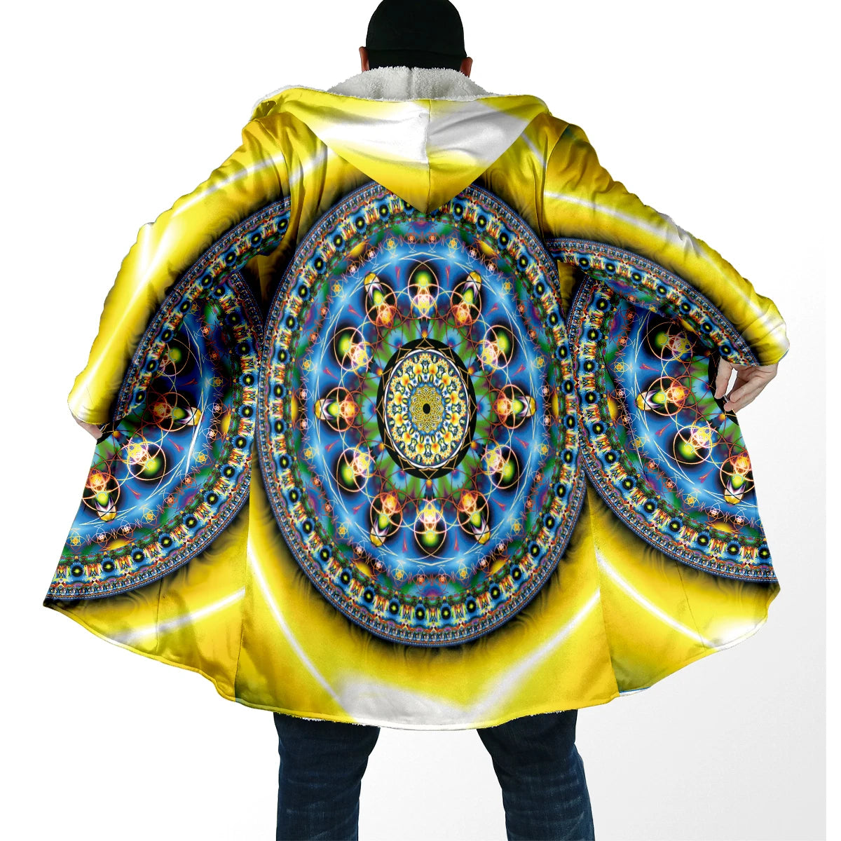 Winter Fashion Men's cloak Hippie Psychedelic Colorful Trippy 3D Printed Thick Fleece Hooded Cloak Unisex Warm Cape Coat DP103