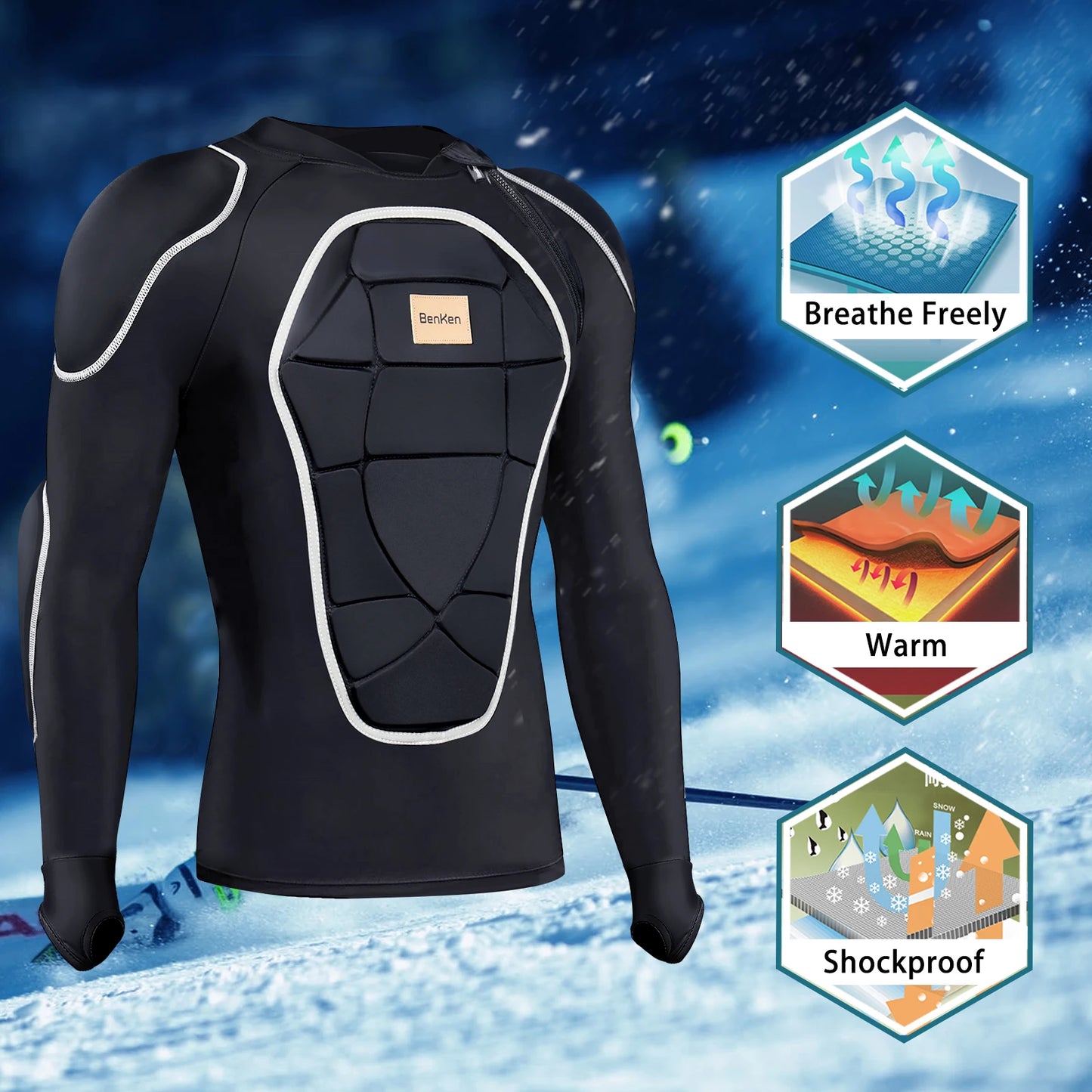 Winter Skiing Jacket Snowboard Wear Body Back Chest Armor Women Warm Underwear for Man Motorcycle Snowboarding Protective Suit