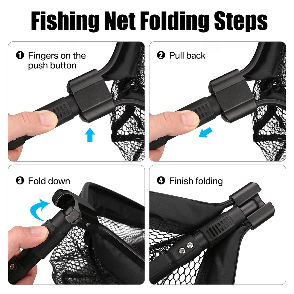 Floating Fishing Net Foldable Landing Net Easy Catch&Release with Telescopic Pole Rubber Coated Fish Net for Saltwater Freshwate
