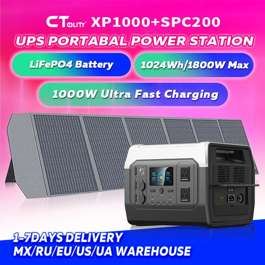 CTOLITY Factory XP1000 1024WH Outdoor Solar Generator 1800W Portable Power Station 200W 20.5V Solar Panel Solar Energy Systems