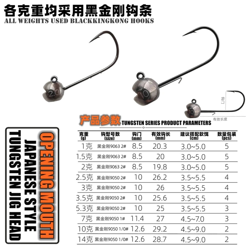 Mr JigginG Tungsten Jig Head 1g 1.5g 2g 2.5g 3g 3.5g 5.3g 7g 10g 14g Worm Hook for Soft Lure Tackle Fishing Accessories