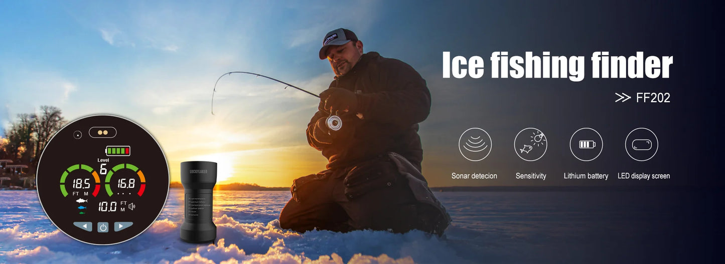 LUCKY FF202 Ice Fishing Finder Ice surface detection 328ft/100m Depth fishing tool Russia Manua and menu