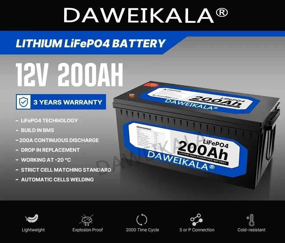 12V battery 20Ah 50Ah 100Ah 150Ah 200Ah LiFePo4 Battery Pack Lithium Iron Phosphate Batteries Built-in BMS For Solar Boat No Tax
