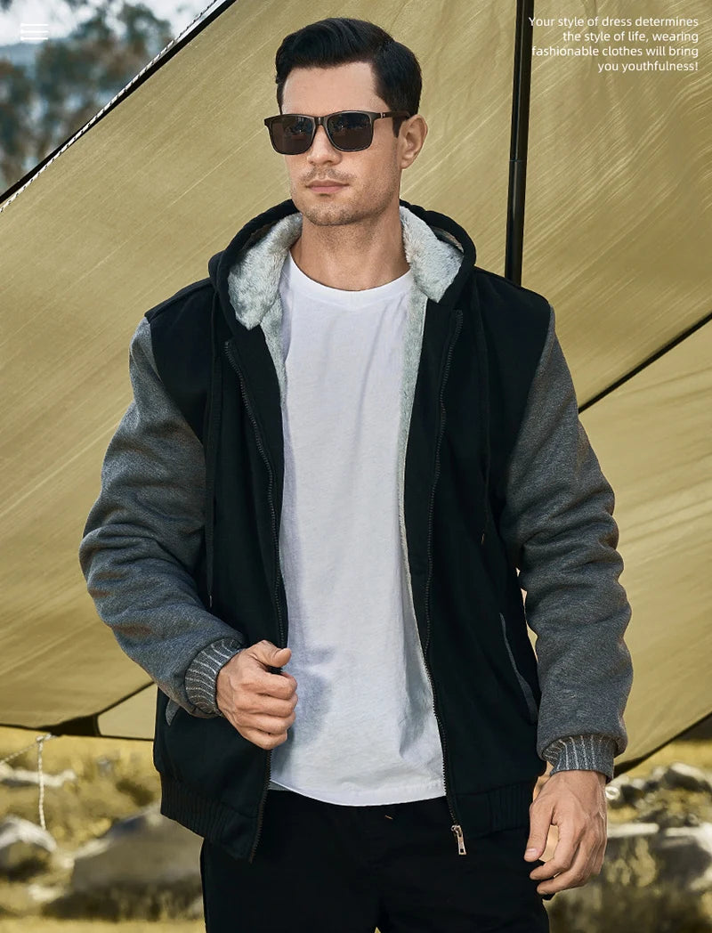 Winter Warm Sherpa Lined Coat for Men Heavyweight Plush Fleece Jackets Outwear Long Sleeve Zip Up Hoodie Sweatshirt Tops Outfits