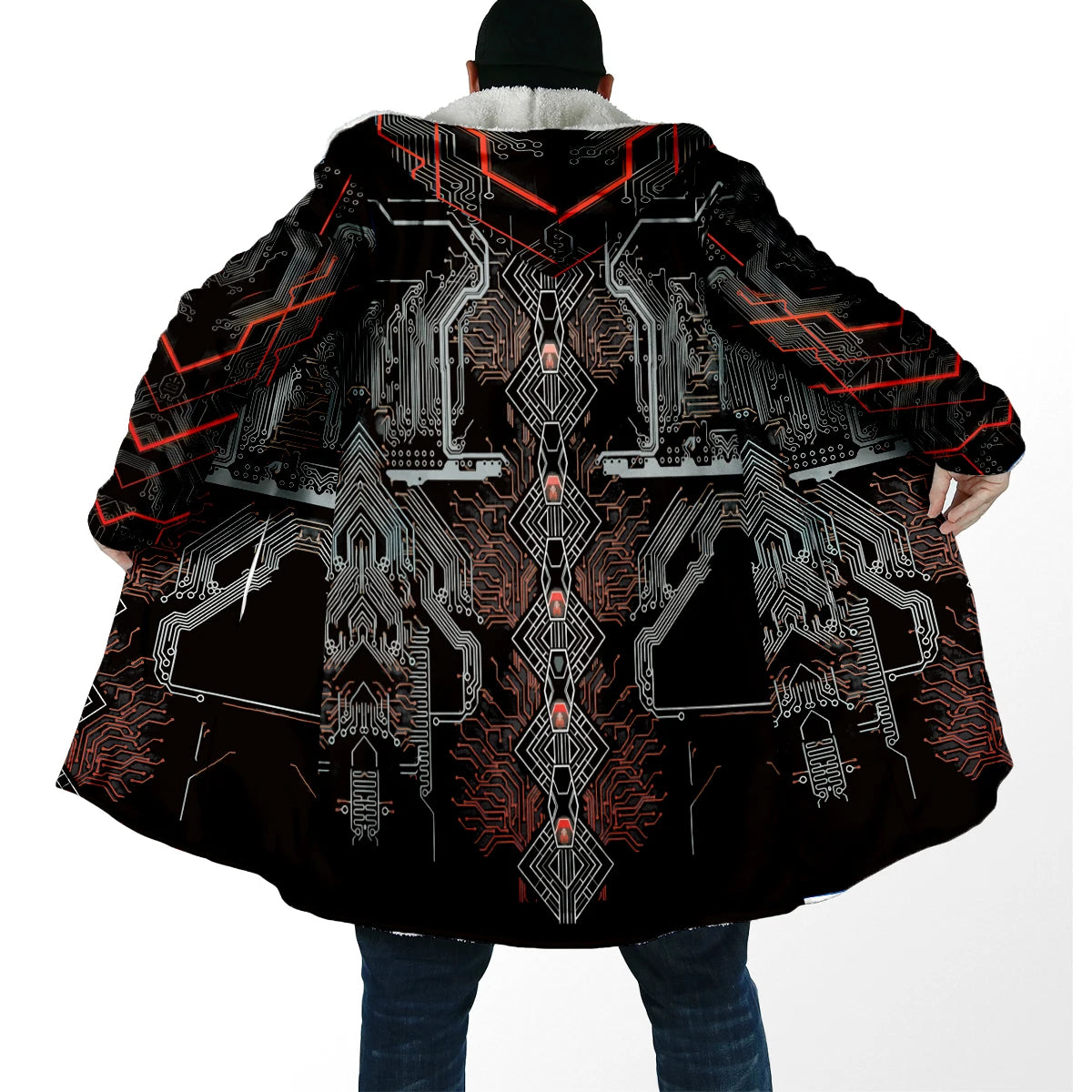 Winter Fashion Men's cloak Hippie Psychedelic Colorful Trippy 3D Printed Thick Fleece Hooded Cloak Unisex Warm Cape Coat DP103