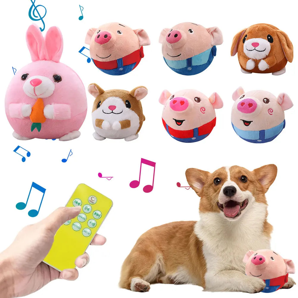 Cartoon Pig Active Moving Pet Plush Toy Washable Talking Moving Dog Ball Toy Pet Bouncing Balls for Dogs Cats