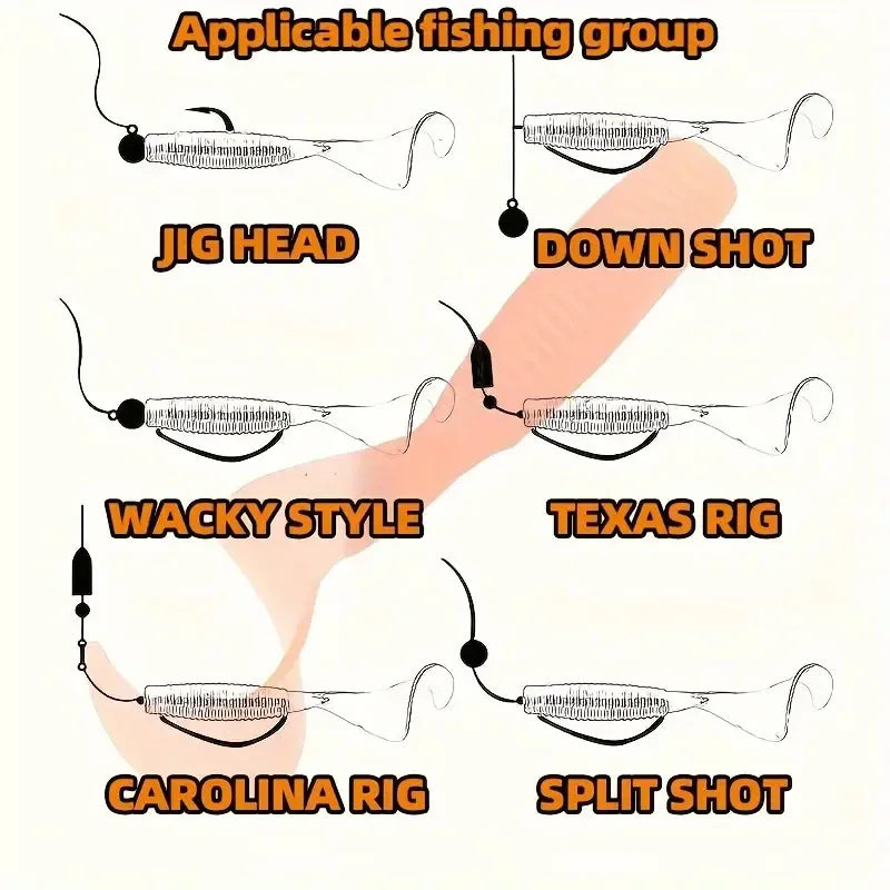 2 Pcs Fishing Lures  165mm/6.5in/52g Soft Artificial Bait Lures Bass Tail Fishing Gear