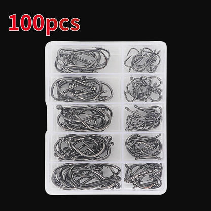 100Pcs/box #3~#12 High Carbon Steel Hooks, Sport Circle Silver Fishing Hooks
