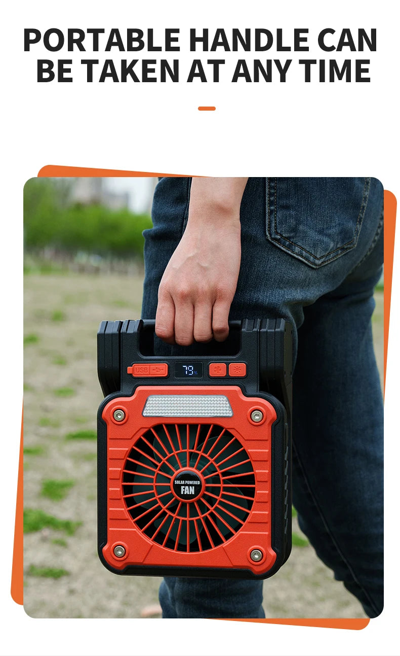 Solar Powered Camping Light with Fan Folding Portable Desk Lamp  Rechargeable Battery for Outdoor Hiking Fishing Camping