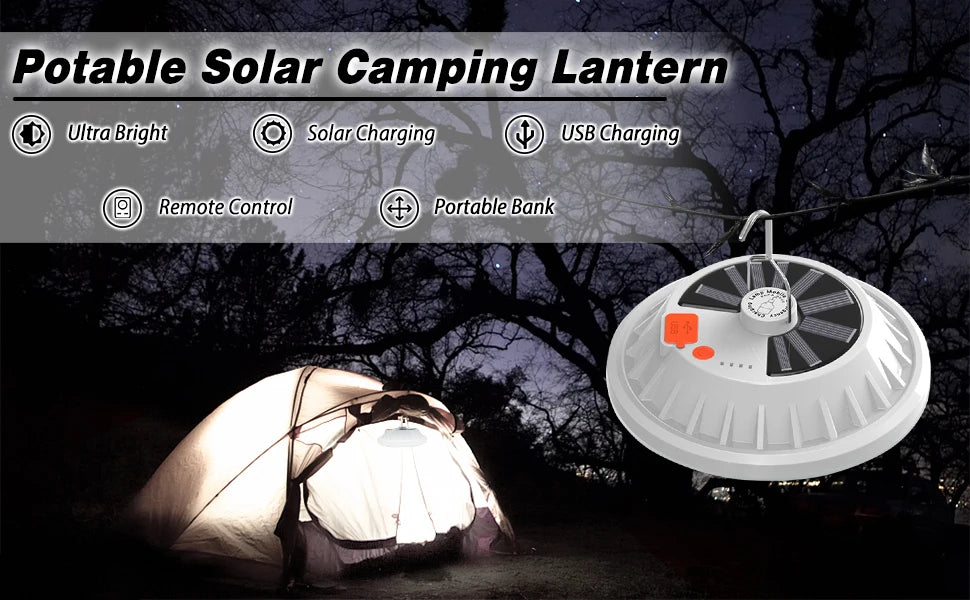 Solar Camping Light,Portable Tent Light,USB-Charged Bulb,Patio Light w/Remote Control,Power Bank,Camping,Blackouts,BBQ,Fishing