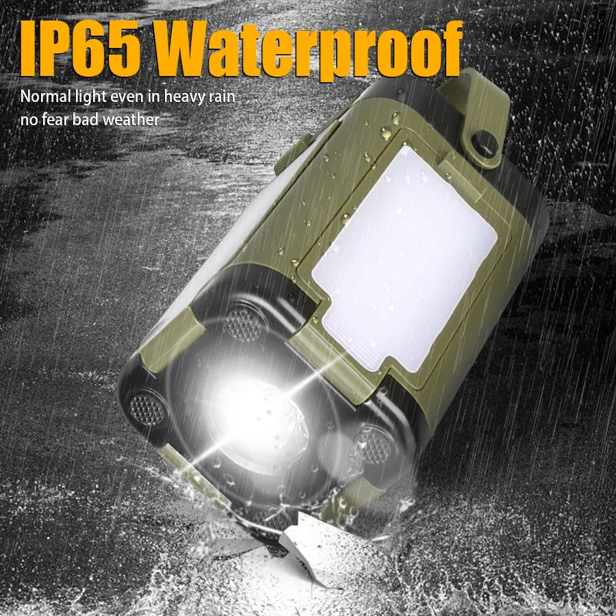 Solar Camping Light，USB/Solar Recharge Portable Lamp with 2000mAh Battery 6 Lighting Modes Outdoor Portable Hanging Tent Light