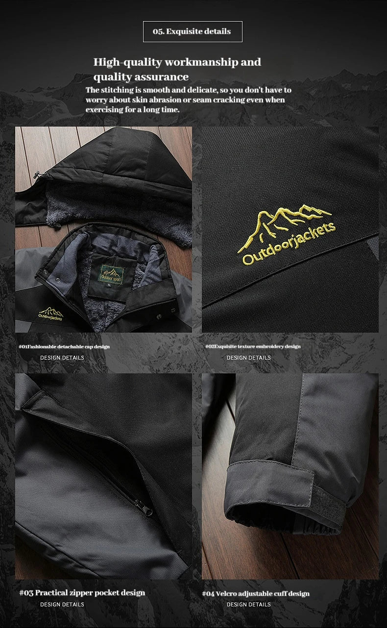 Winter New Waterproof Coat for Men, Winter with Added Velvet and Thick Warm Top, Men's Casual Loose Ski Jacket Jacket