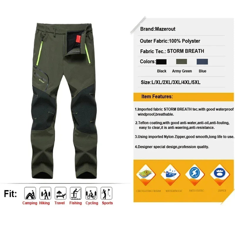 Men Winter New Warm Hiking Trekking Fishing Camping Climbing Trousers Oversize 6XL Waterproof Outdoor Women Cycling Fleece Pants