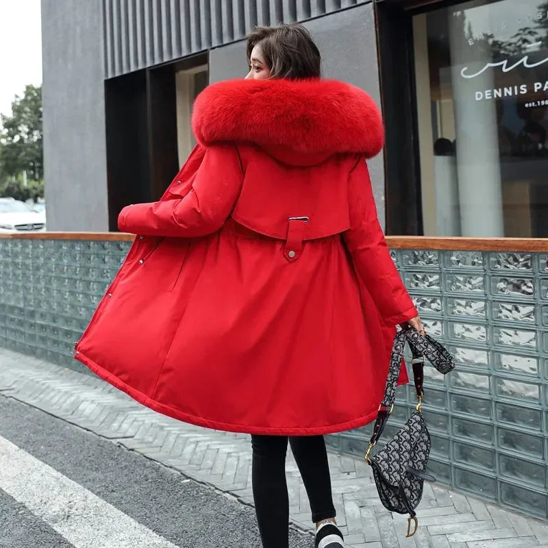 Winter Jacket 2024 New Women Parka Clothes Long Coat Wool Liner Hooded Jacket Fur Collar Thick Warm Snow Wear Fashion Parka