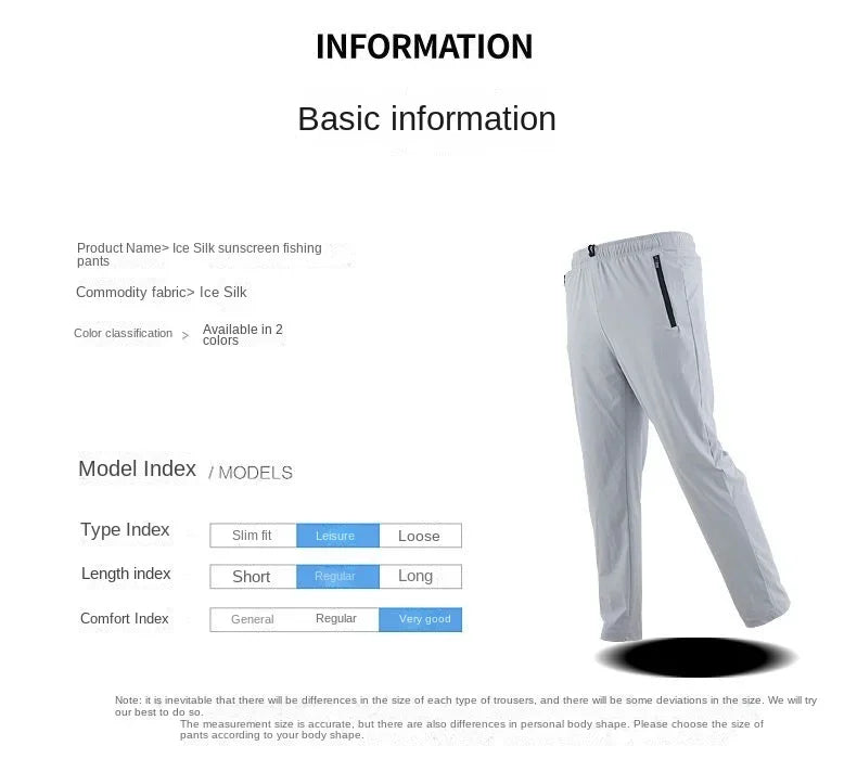 Ice Silk Fishing Pants, Cool Feeling Sweatpants, Outdoor Sunscreen, Quick Drying, Breathable, Anti-Mosquito Fishing Clothes