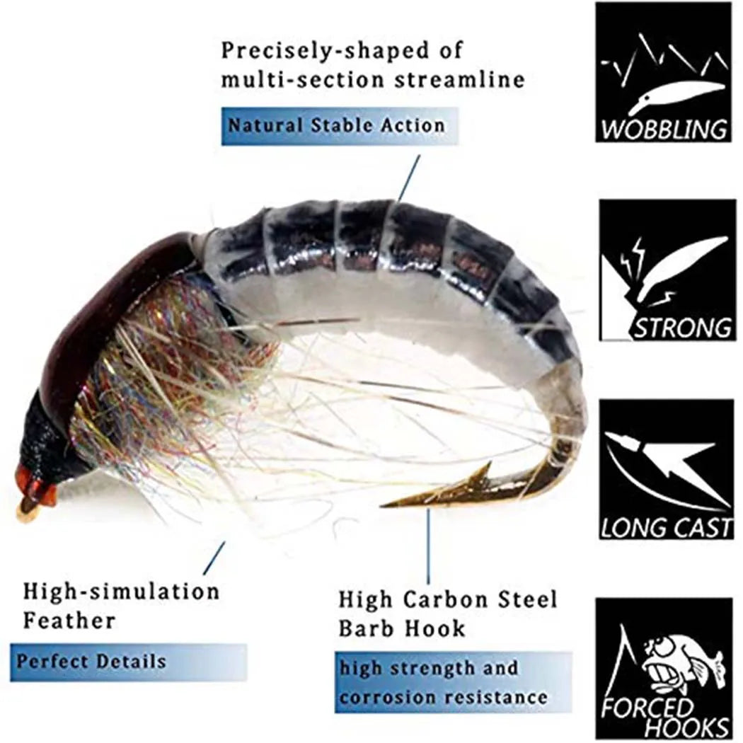 Hot Sea Fishing, River Fishing #10 real Nymph Flying Carp Fishing Artificial Insect Bait Fish Food Tools
