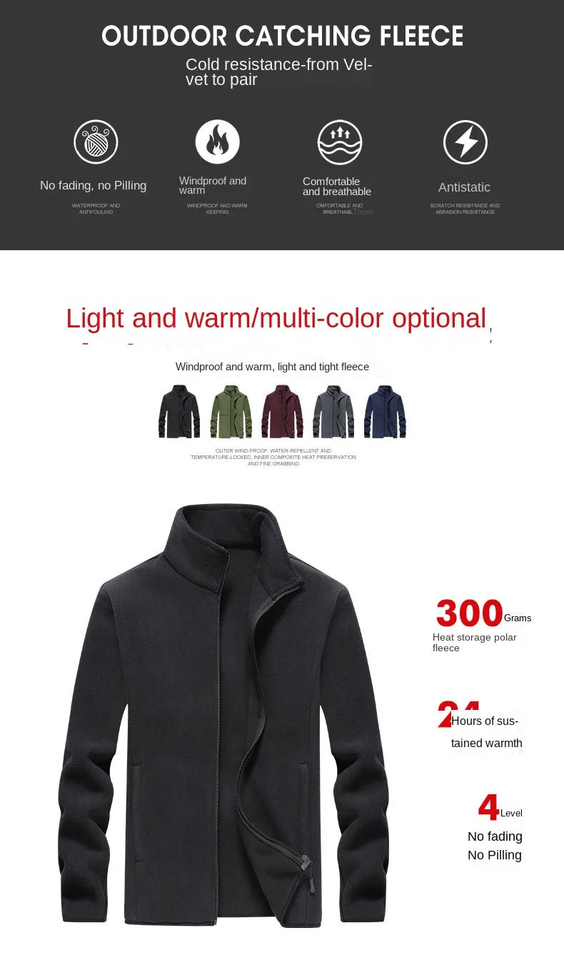 Winter fleece hiking jacket windbreaker for men Sportswear Wool lining thickened warm men's coat plus size overcoat