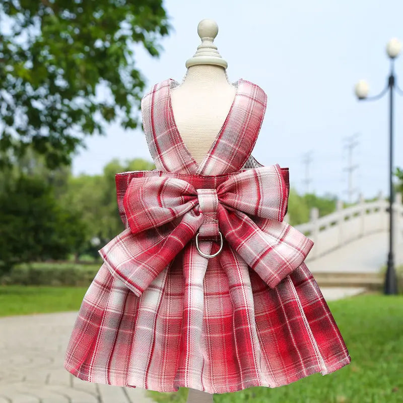 Pet dog  cat jk plaid skirt vest leash teddy than bear out clothes chest strap walking supplies