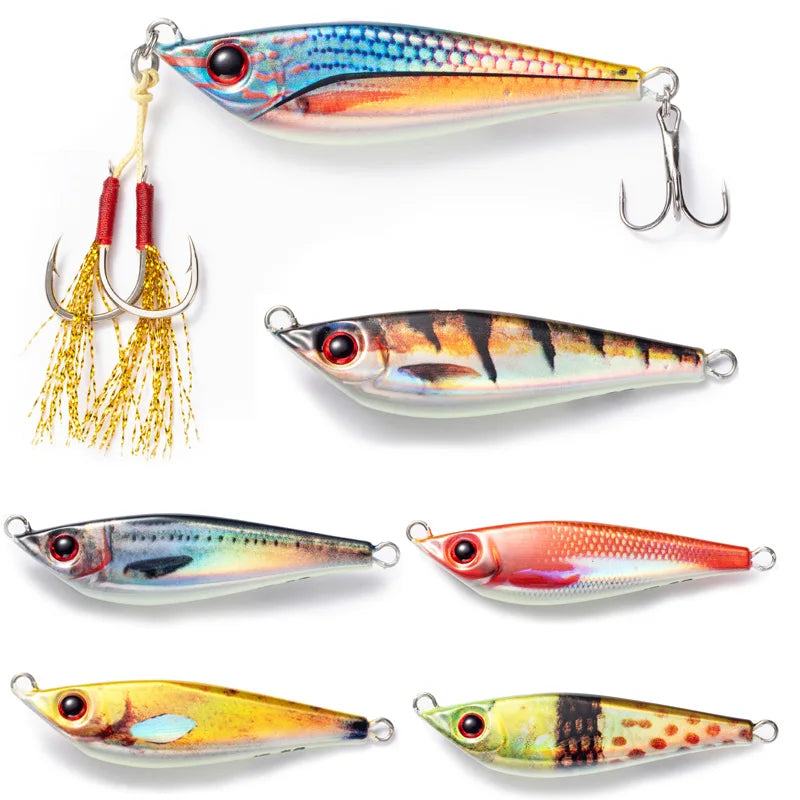 Fisher Town  Metal jig 20g40g60g80g 3D Print Laser slow jig Trout Sea Fishing Bait micro jig Sea Fishing Bait Jigging Lure Metal