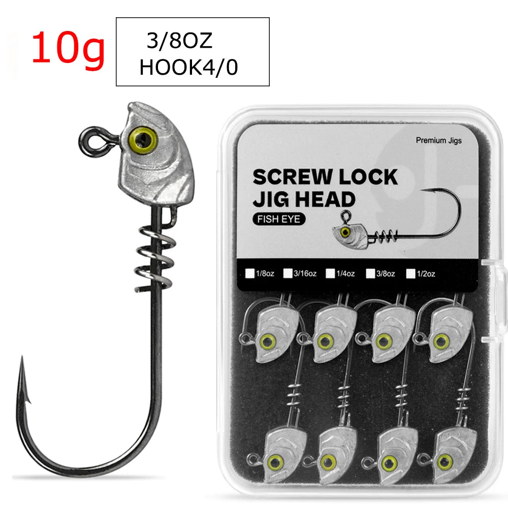 MrLurion 15pcs/Box 3.5g 5g 7g 10g 14g Screw lock jigging head fishing lure baits ,soft worm lure fishhook wobblers with 3D eyes