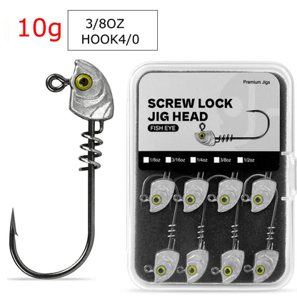 MrLurion 15pcs/Box 3.5g 5g 7g 10g 14g Screw lock jigging head fishing lure baits ,soft worm lure fishhook wobblers with 3D eyes