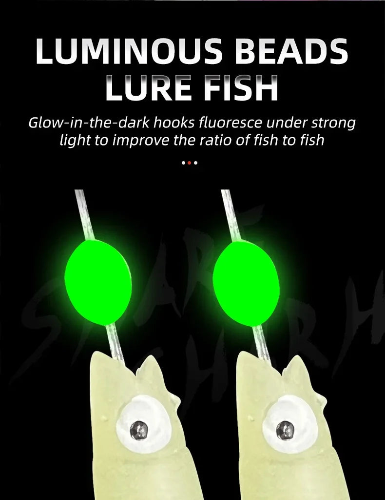 5 Hooks Sabiki Rigs Saltwater Fishing Lures Bait Rigs Real Fish Skin String Hook Mackerel Glow in The Dark Flash Sabiki Rigs