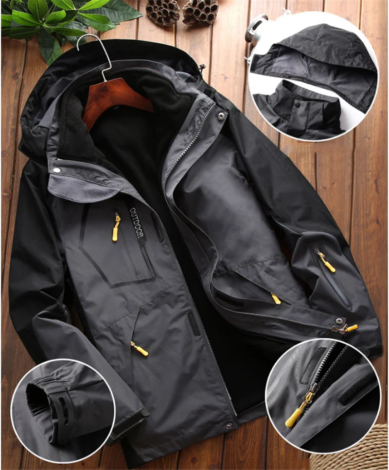 Winter 2 In 1 Warm Jacket Sportwear Ski Camping Coat Softshell Waterproof Outdoor Jacket Men Windbreaker Climbing Hiking Coats