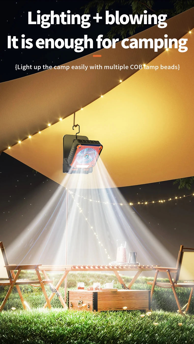 Solar Powered Camping Light with Fan Folding Portable Desk Lamp  Rechargeable Battery for Outdoor Hiking Fishing Camping