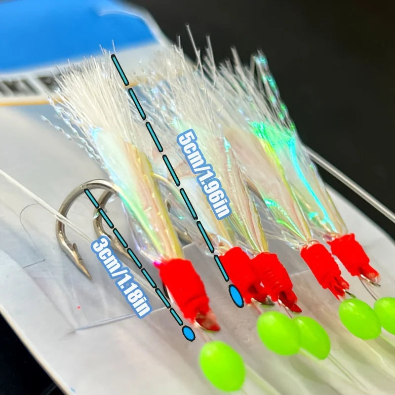 TAKBAS 1/3/5Packs Sabiki Rigs Saltwater, Fish Skin Mackerel Feathers Rigs, Sea Fishing Rigs with Luminous Beads Flasher Rig