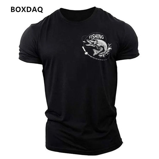 Outdoor Fishing Clothing Men's T-Shirts Short Sleeve Fish Print O-Neck Fitness Sports Tops Summer Beach Casual O-Neck Male Tees