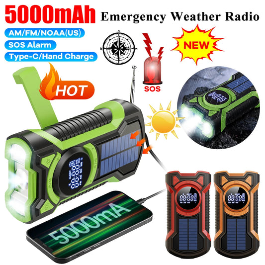 Solar Power Emergency Outdoor Camping AM/FM/NOAA Weather Radio Hand Crank Generator Radio with Flashlight Power Bank SOS Alarm
